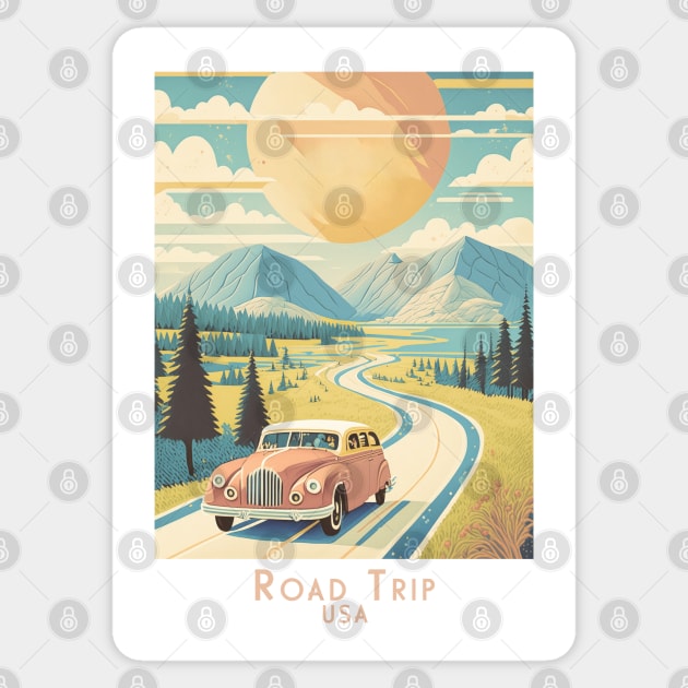 Vintage Retro Road Trip USA Sticker by POD24